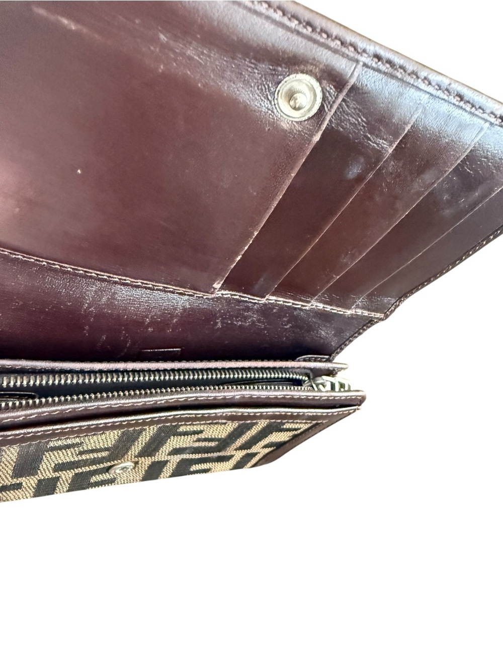 Fendi Tobacco Zucca FF Canvas Brown Leather Wallet Vintage Italy - Picture 12 of 12